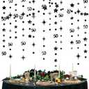 Black 50th Birthday Decorations Number 50 Circle Dot Twinkle Star Garland Metallic Hanging Streamer Bunting Banner Backdrop for 50 Year Old Birthday Happy 50th Anniversary Fiftieth Party Supplies