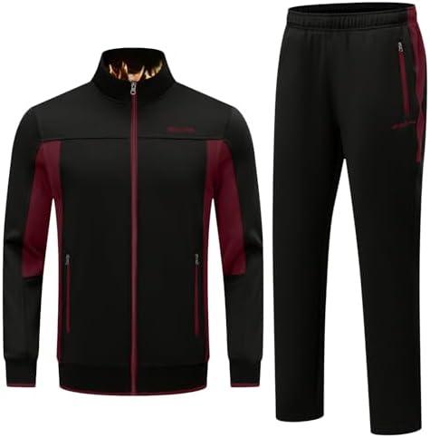 Rdruko Men's Fleece Tracksuit Sweatsuit 2 Piece Set Warm Up Jogging Track Sweat Suits for Men (XXL, Black/Wine)