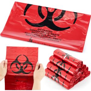 Geiserailie 200 Pcs 10 Roll 14.5" x 19" Biohazard Waste Bags 3 Gallon Infectious Red Trash Liner No Leak Hazardous Waste Containers with Hazard Symbol for Medical Waste Disposal Safe Hospital Supplies