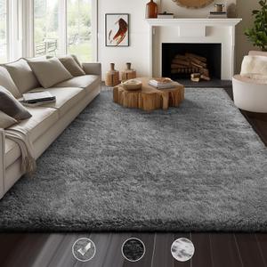 Ophanie Upgrade 8x10 Rugs for Living Room, Grey, Fluffy Shaggy Soft Area Rug, Gray Non-Slip Indoor Floor Carpet for Bedroom, Kids Baby Boys Teen Dorm Home Decor Aesthetic, Nursery (8' x 10', 1-grey)
