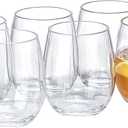 18oz Clear Stemless Wines Cups (Set of 6), Shatter-Proof Acrylic Glasses Drinkware, Reusable Plastic Bar Glasses, BPA-Free, Dishwasher-Safe