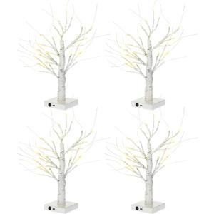 Macarrie 4 Pcs Birch Tree with LED Lights Christmas Wedding Decorations Tabletop Lighted White Mini Artificial Branches Battery Powered or USB Twinkling Table Centerpiece Indoor Gift (24 Inch)