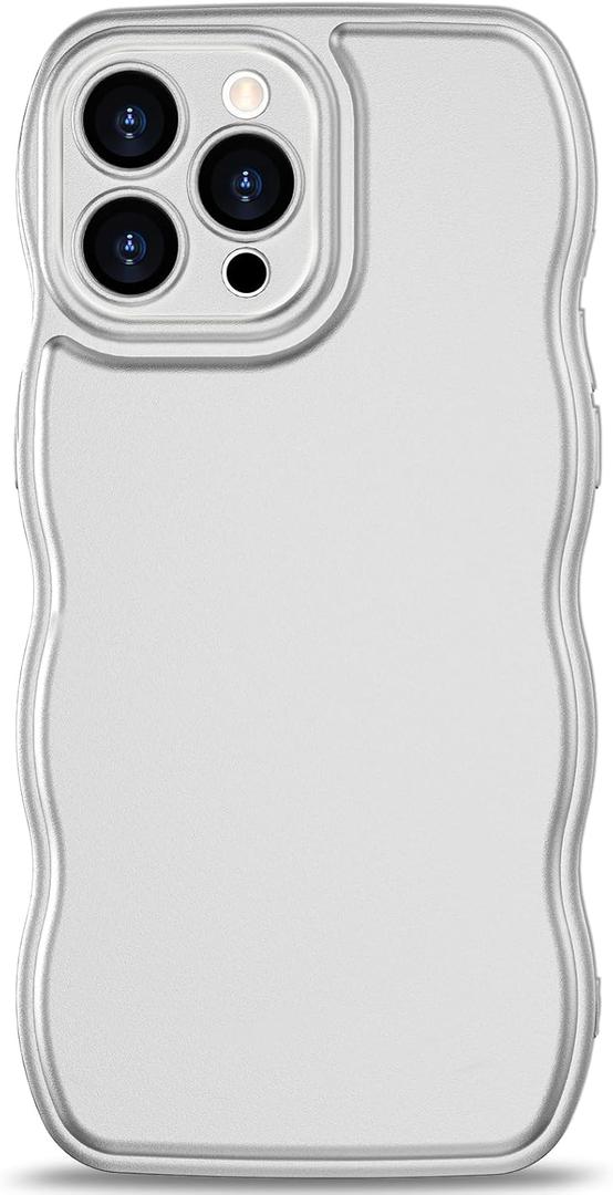 Anuck for iPhone 11 Pro Max Case Wave, Curly Frame Design for Women Girls, Cute Wavy Solid Color Aesthetic Phone Case Soft Flexible TPU Shockproof Full-Body Protective Cover 6.5" - Silver