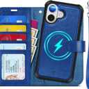 TUCCH 2-in-1 Detachable Wallet Case for iPhone 17 (6.3-inch) 2025, RFID Blocking 4 Card Slot | Wireless Charging | Wrist Strap | Kickstand | Magnetic | PU Leather | Protective Flip Cover | Klein Blue