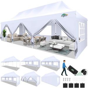 COBIZI Canopy Tent 10x30 Pop Up Canopy with 8 Removable Sidewalls Party Tents for Parties Wedding Patio Commercial Waterproof and UV50+ Ez Outdoor Instant Gazebo with Roller Bag & 4 Sandbags（White）