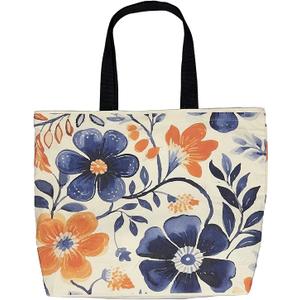 Large Tote Bag for Women, Floral Grocery Tote with Snap Thick Canvas Both Side Pattern, Gift Daily Use Shopping Travel Picnic