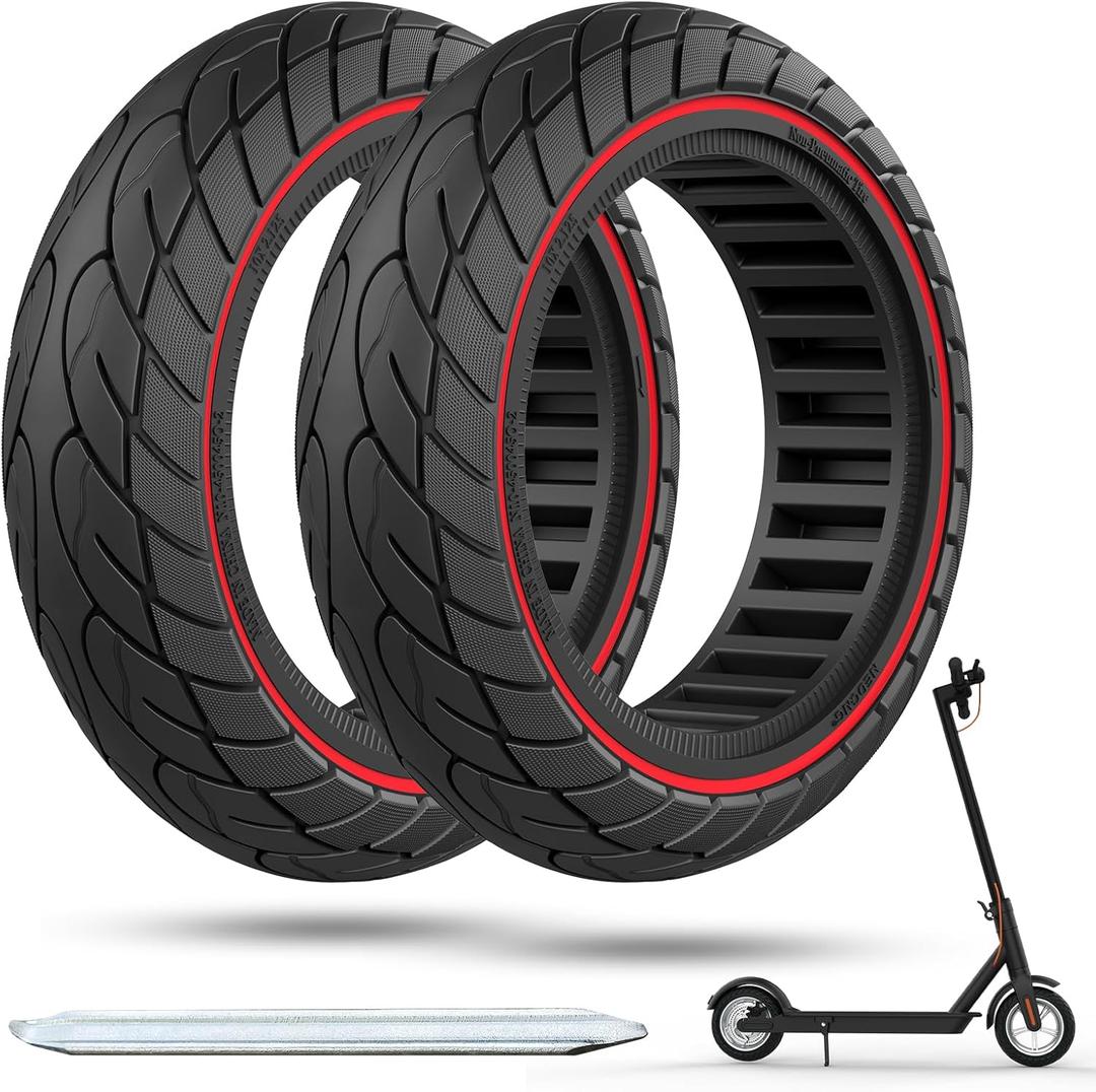Cooryda 10x2.125 Scooter Tire, 10 inch Solid Rubber Tires Tubeless Front or Rear Replacement 10x2.125 Solid Electric Scooter Tire for Gotrax G4 Xr V2 Ninebot F25 F65 Hiboy S2 Pro 2pc Red