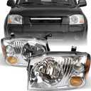 Headlights Assembly - Chrome Housing Headlamps Fit for Nissan Frontier 2001-2004 - Replacement for 260608Z325, 260108Z325, NI2502130, and NI2503130 (w/o Bulbs and Wire Harness)