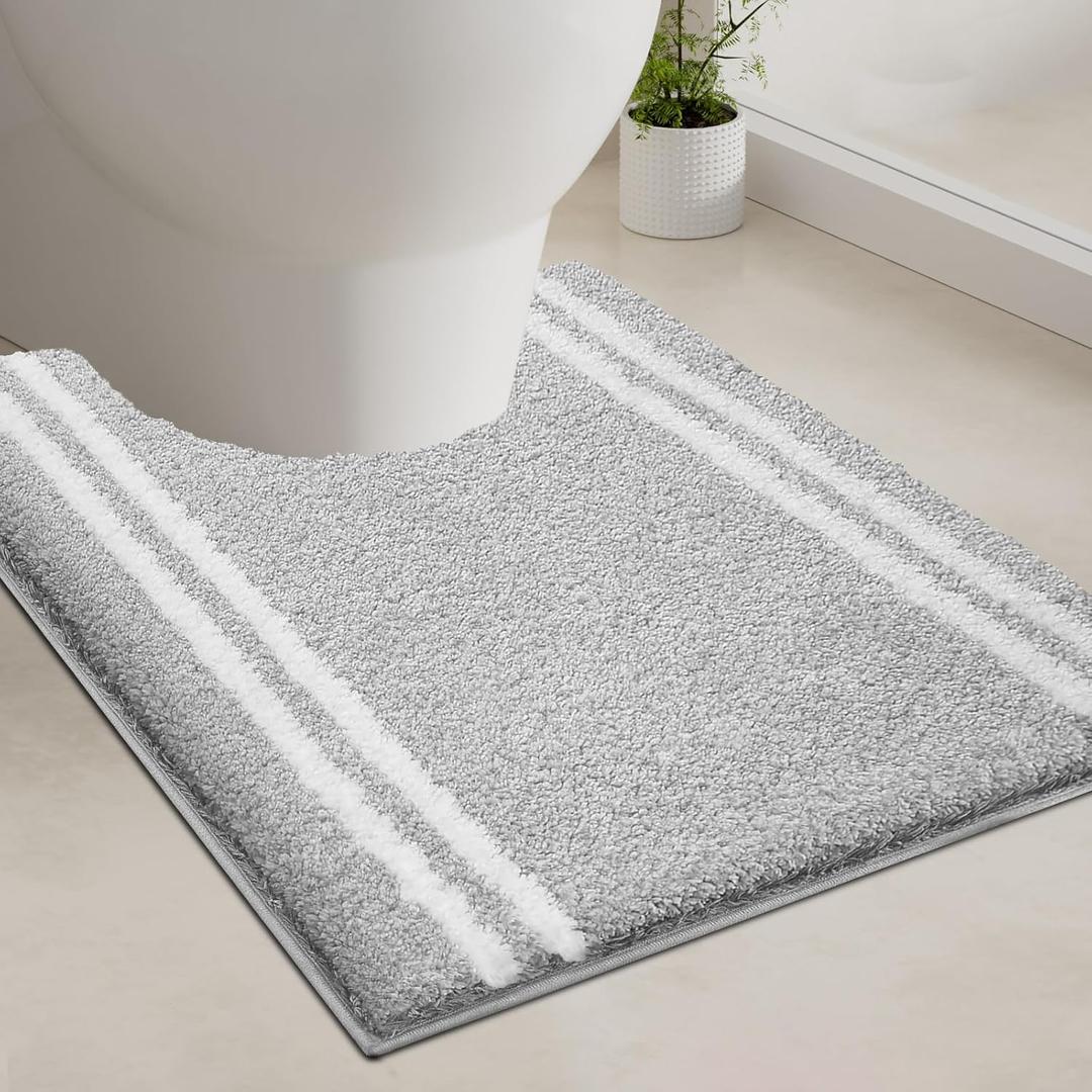 PURRUGS Non-Slip Bathroom Rug U-Shaped 20" x 24" - Super Absorbent & Quick Dry Shaggy Microfiber Bath Mat, Machine Washable Plush Contour Rug for Toilet Base, Light Grey