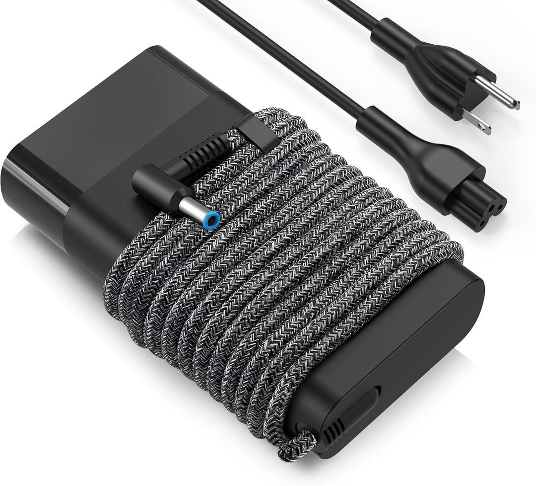 New Slim 65W Laptop Charger for HP Envy x360 Charger,Spectre x360 13-4193nr 15t-ap000,Pavilion X360,ProBook X360 11 450 650 640 G1 G2 G3 G4 G5 G6 G7,EliteBook Stream Blue Tip Power Supply Cord (Black)