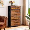 Mifuro Tall Dresser for Bedroom, Vertical Storage Organizer Tower with 7 Drawers, Chest of Drawers with Fabric Bins, Steel Frame, Wood Top for Bedroom, Closet, Entryway- Rustic Brown
