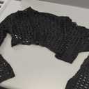 RoseSeek Women's Long Sleeve Crochet Cover Up Knitted Hollow Out Cropped Swimsuit Cover Ups Tops Large