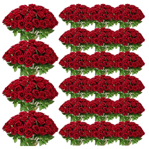 Riceshoot 500 Pcs Artificial Silk Roses Flowers with Long Stem Bridal Wedding Bouquet Realistic Floral Bulks for Garden Home Party Gifts Favor Decoration(Red)