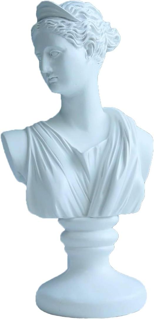11.5inch Greek Diana Bust Sculpture , Vintage Simple Art,Symbol Of Good Luck And Wisdom,Decorations Applicable Home,Living Room,Bedroom,Office Desk Table Indoor,Gift For Women,Roman myth statue,White