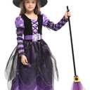 Narecte Halloween Witch Costume for Girls - Kids Halloween Costume Purple L