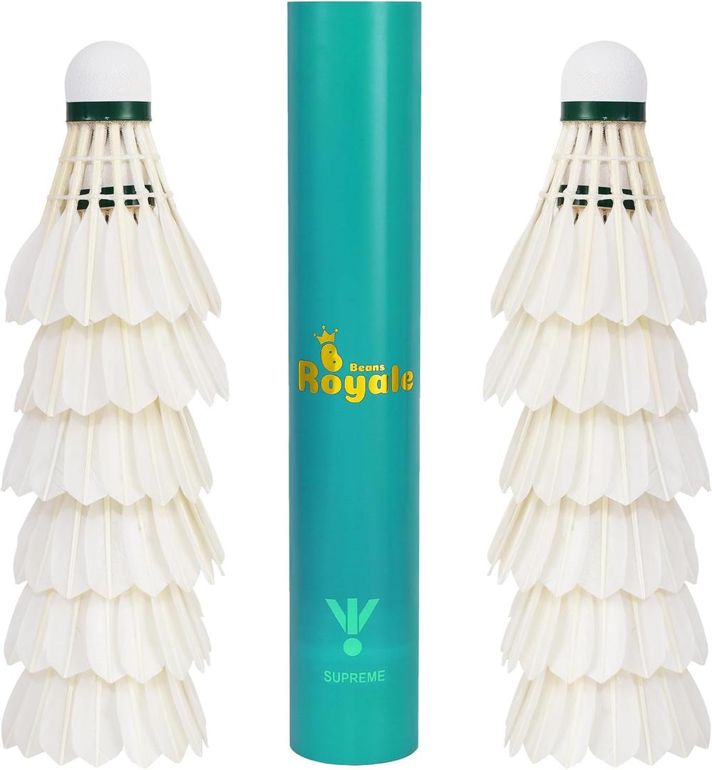 Badminton Shuttlecocks 12-Pack (All Round Feather) Real Fine Feather With Great Durability Stability and Balance,Suitable for Professional Training Or Family Leisure Sports (Goose Feather)