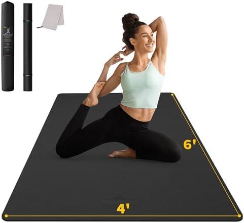 CAMBIVO Large Yoga Mat (6'x 4'), Extra Wide Workout Mat for Men and Women, Yoga Mat Thick 1/3 &1/4 Exercise Mats for Home Workout, Yoga, Pilates (Black,1/4 inch)