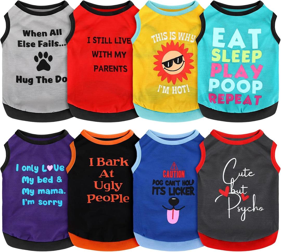 Saintrygo 8 Pieces Dog Shirts Pet Printed Clothes with Funny Letters Summer Pet T Shirts Cool Puppy Breathable Dog Outfit Soft Sweatshirt Cats(Delicate Pattern,Small)