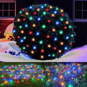 LED Christmas Net Lights Outdoor Christmas Decorations for Bushes,100LED 5ftx5ft Connectable Green Wire Net Christmas Lights for Outdoor indoor Yard Mesh Shrub Tree Decor ,UL Certified(Multicolor)