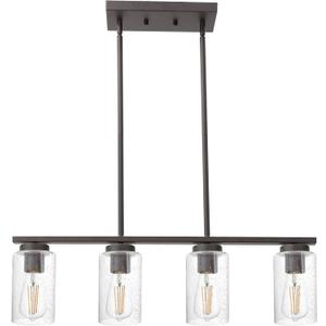 TODOLUZ Farmhouse Dining Room Chandelier in Oil Rubbed Bronze, 4-Lights Vintage Island Light with Seeded Glass Shade for Kitchen Living Room