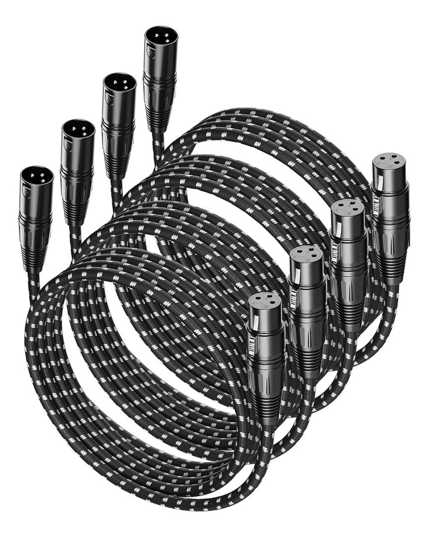 XLR Cable 6ft 4Pack,Microphone Cable 6 Feet, Braided Balanced Mic Cables Male to Female 3 Pin Connector for Microphones, Mixer, XLR Speaker, Audio Amplifier (Black-White)