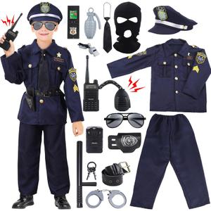 Skirfy 16PCS Police Costume for Kids, Police Officer Costume for Kids, Kids Cop Costume Role Kit, Kids Halloween Costume (S(41.3-45.2in,Age 4Y-5Y))