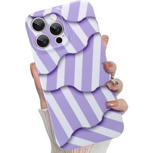 for iPhone 16 Pro Max Case, Cute Irregular Purple and White Stripes Pattern Aesthetic Design, Camera Lens Protection Slim Soft TPU Shockproof and Anti-Scratch Protective Cover for Girls Women