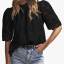 PRETTYGARDEN Womens Summer Tops 2025 Trendy Short Sleeve Eyelet Embroidered Dressy Casual Blouse Shirts Size L