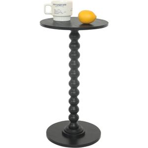 Round Side Table, Small Drink Table for Small Spaces, Modern Accent End Table Nightstand with Solid Wood Leg for Living Room, Bedroom, Corners, and Office (Black)