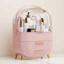 Makeup Organizer for Vanity Cosmetics Skincare Organizers with Lid and Drawers Display Cases for Countertop (Pink)