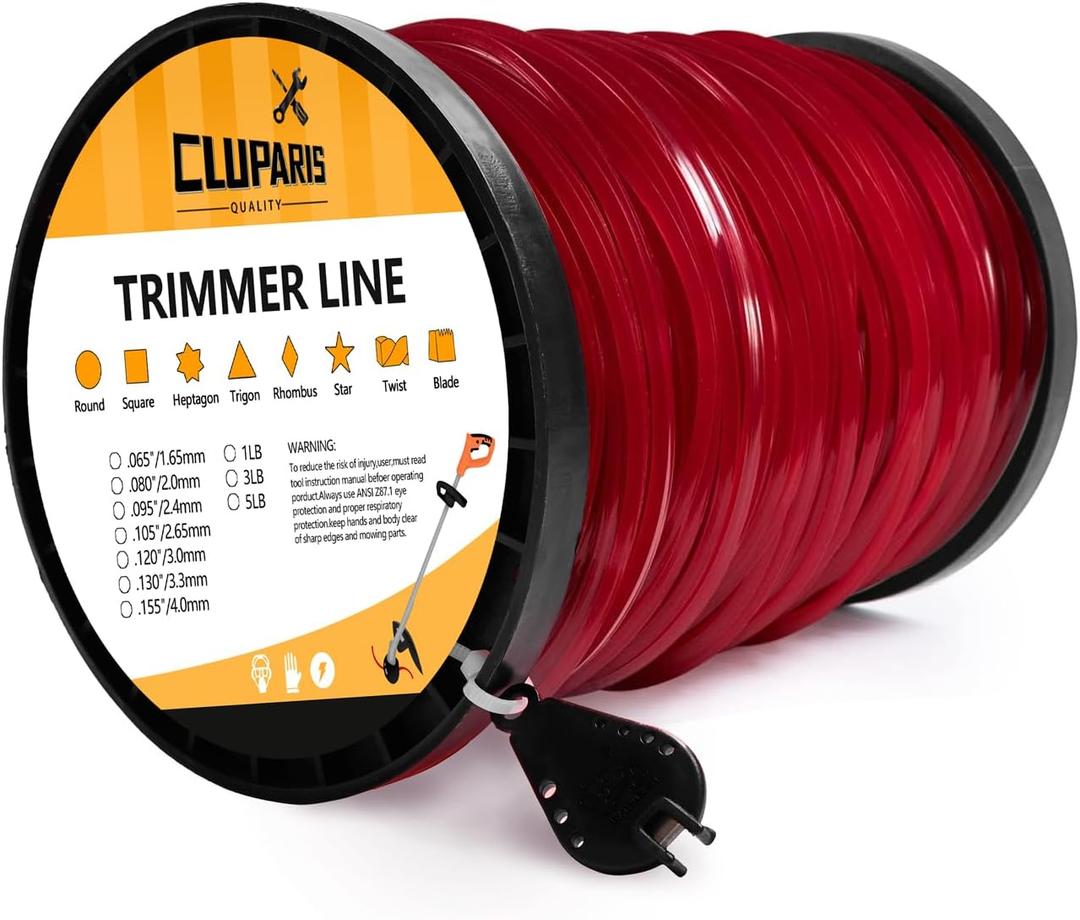Cluparis 5-Pound Heavy Duty Square Trimmer Line .155-inch-by-492-ft Commercial String Trimmer Line in Spool, 0.155" Nylon Weed Eater String with Line Cutter, Red