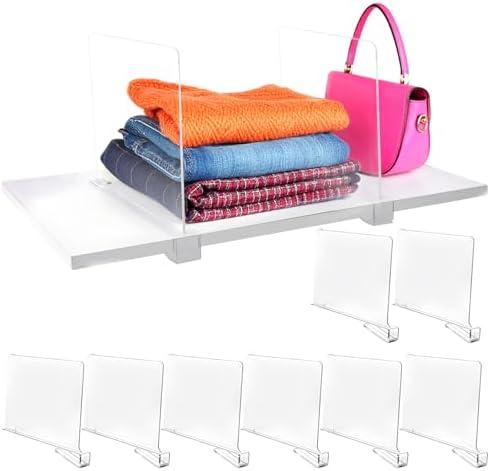 8 Pack Acrylic Shelf Dividers for Closet Organization – Clear Shelf Organizers for Clothes, Purses & Towels – Fits 0.4-1” Shelves, Versatile Storage Solution for Bedroom, Kitchen, Office