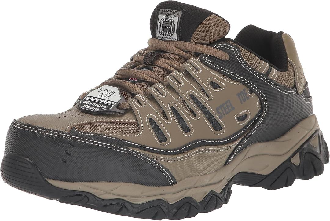 Skechers Men's Cankton Steel Toe Construction Shoe  Electrical Hazard Rated, Memory Foam, Pebble/Black, 13
