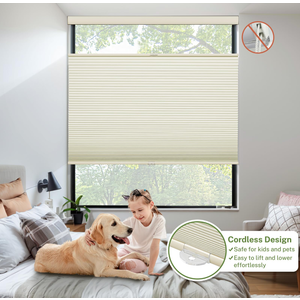 MiLin Cordless Top Down Bottom Up Cellular Shades Color-Matched Window Treatments Cellular Blinds for Windows Honeycomb Design Blinds & Shades (Blackout Creamy, 29" W x 64" H)