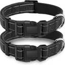 2 Pack Reflective Dog Collar with Safety Locking Buckle, Adjustable Soft Breathable Comfortable Nylon Pet Collar for Small, Medium and Large Dogs, Black, S