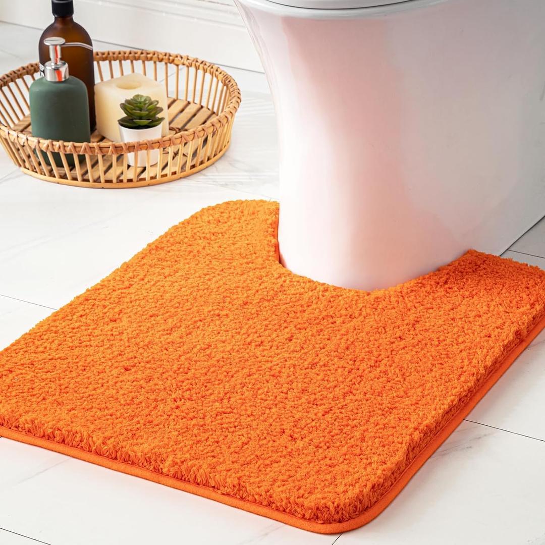 MIULEE Orange Toilet Rugs U-ShapedSoft Absorbent Microfiber Bathroom Rugs Non Slip Quick Dry Fluffy Contour Bath Mats for Toilet Base Bathroom Floor, Machine Washable, 24 * 24 Inch