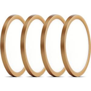 Wembanma 8Inch Low Profile Ceiling Light, 15W 1200LM 5CCT Ultra Thin Surface Mount Light for Wet Location, No Flicker and Dimmable Flush Mount Lighting, 8 Inch 4Pack Gold