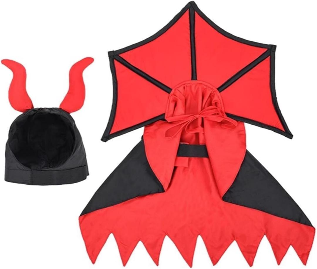 1 Set Dog Halloween Costumes, Devil Cat Costume Includes Cloak and Hat Funny Wizard Clothes for Small Dogs Cats Outfits