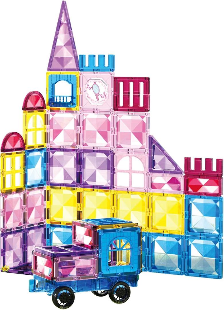 52 Pcs Magnetic Tiles for Kids Ages 4-8,Building Toys Magnetic Blocks for Kids Ages 4-8,Toddlers Educational Magnet Construction Set Magnets Tile,for 3 4 5 6 7 8 Kid Christmas Birthday Gifts