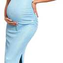 Women's Split Maternity Dress Fine Ribbed with Sparkly Gold Foil, Bodycon Ruched Pregnancy Dresses Baby Shower (XL)