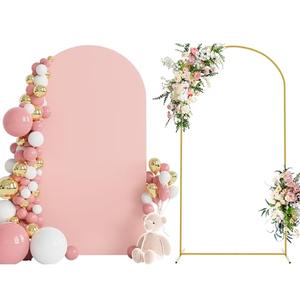 Wokceer 7.2 FT Wedding Arch Stand and Arch Cover, Metal Arch Backdrop Stand with Arch Stand Cover for Birthday Party Wedding Ceremony Bridal Baby Shower Event Decor, Pale Pink
