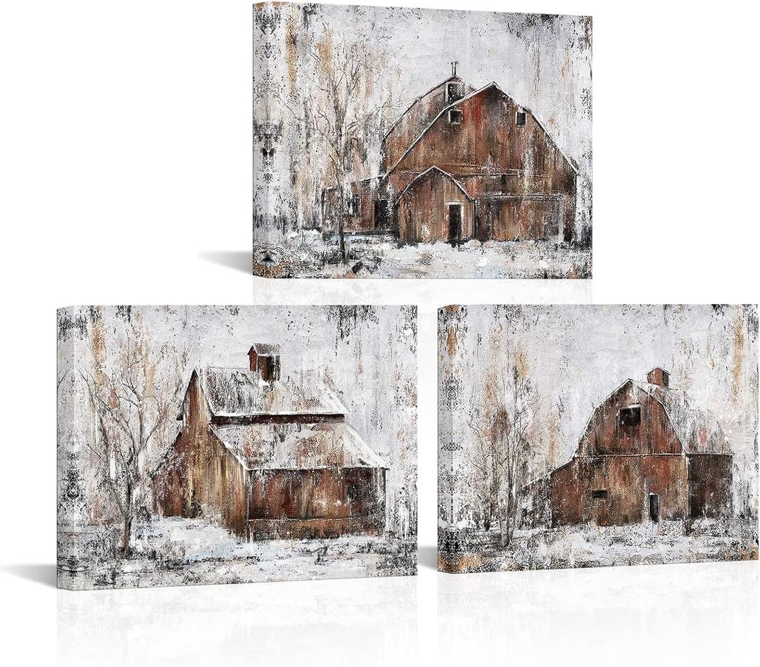 Visual Art Decor Rustic Farmhouse Wall Decor Country Wall Art Barn Pictures Framed Artwork for Living Room Bedroom Wall Decor 3 Piece (Rustic Brown, 12x16inchx3 Pieces)