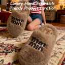 Cozy Faux Fur Slippers with Stylish Letter Embroidery Non-Slip Rubber Sole Soft Indoor Shoes for Home Brown (5-5.5 Women/4.5-5 Men)