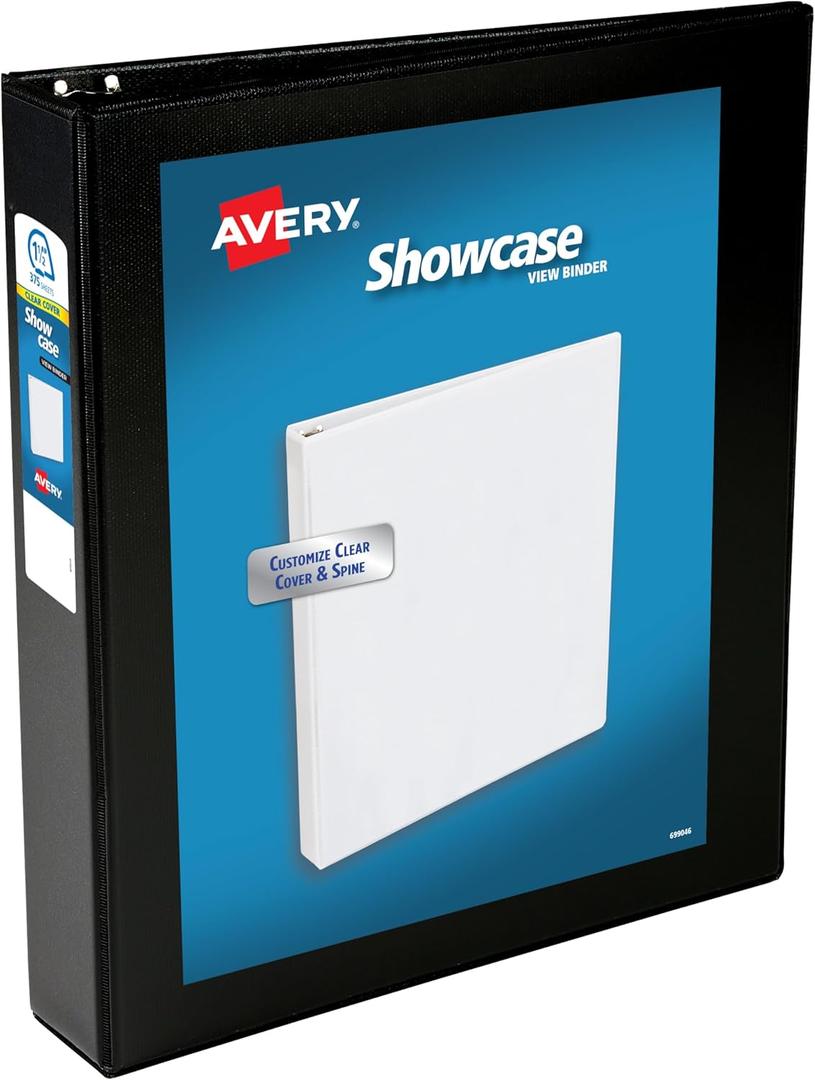 Avery Economy Showcase View 3 Ring Binders 1.5 Inch Slant Rings, Black Binder, Ideal for Organization, Office Use (19650)
