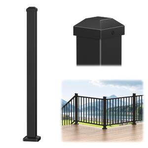 BLIKA 1 Pack 2.56 in. x 2.56 in. x 39 in. Aluminum Deck Railing Post with Screws, Porch and Deck Railing Post, Matte Black Aluminum Post for Decks, Stair, Balconies, Porches & Fencing