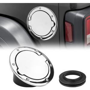 Fuel Filler Door Cap Electroplate Silvery Gas Cover Cap Compatible with Jeep Wrangler 2007-2017 JK & Unlimited 2 door and 4 door + US Flag stickers cross bar AccessoriesAluminum+ABS Accessories