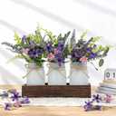 3 Pack Lavender Mason Jar Table Centerpiece Tiered Tray Decor with Wood Tray Artificial Floral and Plants Purple Pink Daisy Flower for Rustic Farmhouse Home Kitchen Bathroom Decor