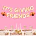 xo, Fetti It's Giving Friends Banner - Gold Foil, 5 Ft. | 3D Turkey Garland, Thanksgiving Dinner Decoration, Friendsgiving Party Sign, Fall Photoshoot Backdrop