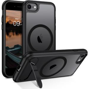 GUAGUA for iPhone 8/7/SE Case 2022 (3rd)/2020 (2nd), Magnetic Clear Cases with Foldable Invisible Stand Transparent Back Slim Protective Kickstand Phone Case for iPhone 8/7/SE 2nd 3rd 4.7 inch, Black