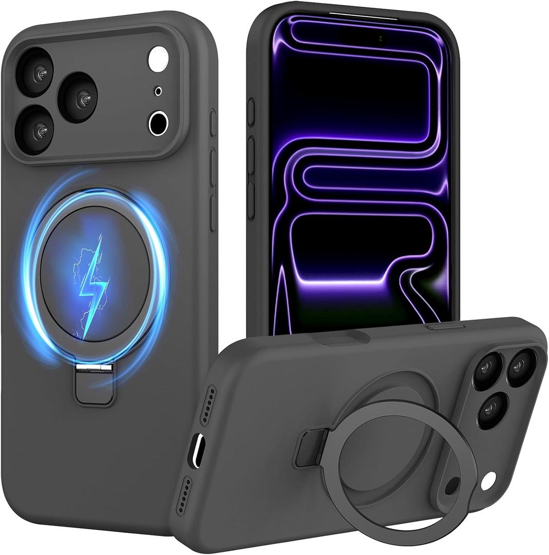 IYH Magnetic Case for iPhone 17 Pro Max 6.9" with Invisible Stand [16FT Military Protection] Liquid Silicone Cover, Black